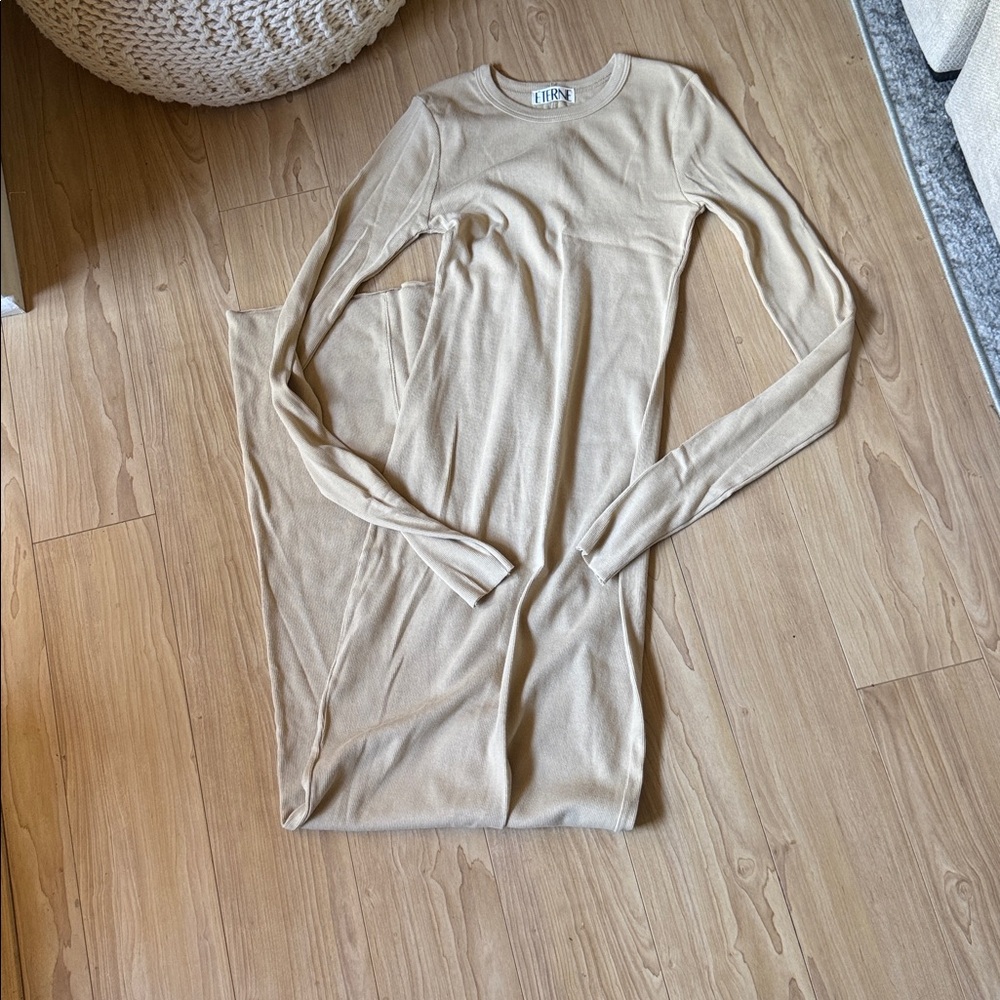 Eterne Tan Ribbed Maxi Dress